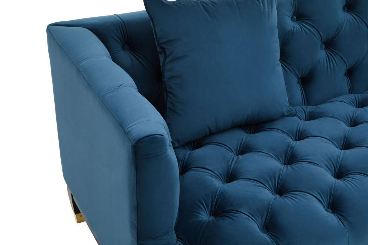 Sefira Two-Seat Sofa – Navy Velvet Modern Chesterfield