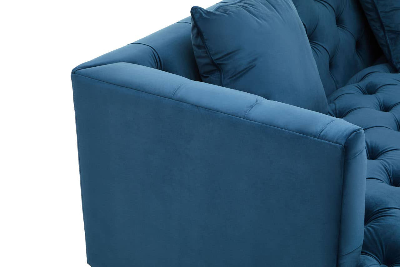 Sefira Two-Seat Sofa – Navy Velvet Modern Chesterfield