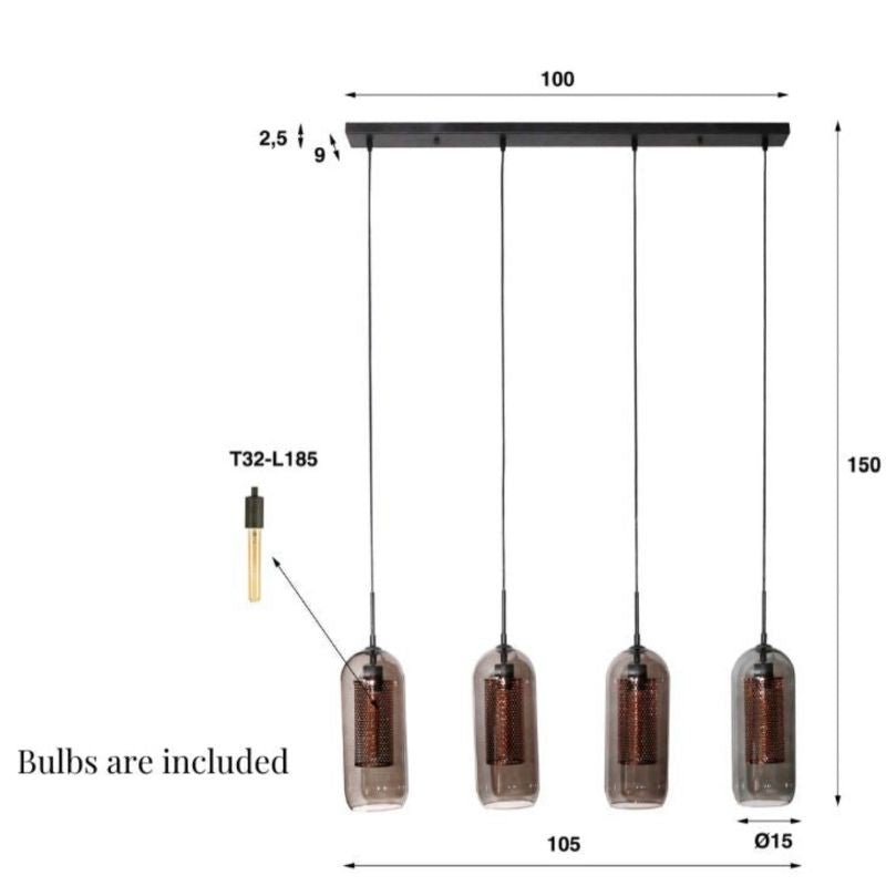 Selena 4 String Smoke Glass Pendant Light
