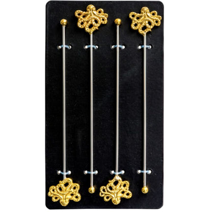 Set of 4 Gold Octopus Drinks Stirrers