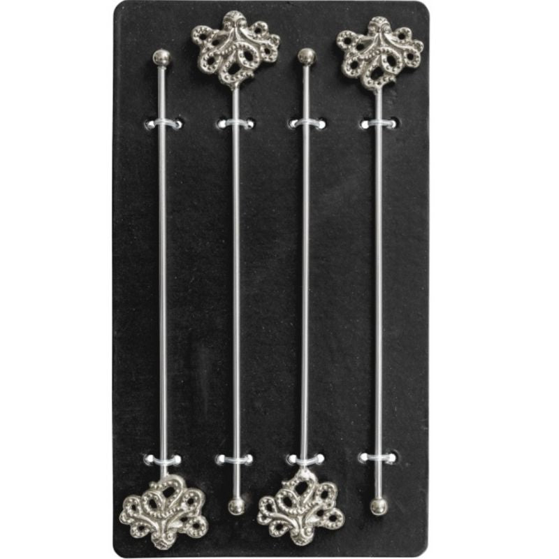 Set of 4 Nickel Octopus Drinks Stirrers