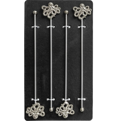 Set of 4 Nickel Octopus Drinks Stirrers
