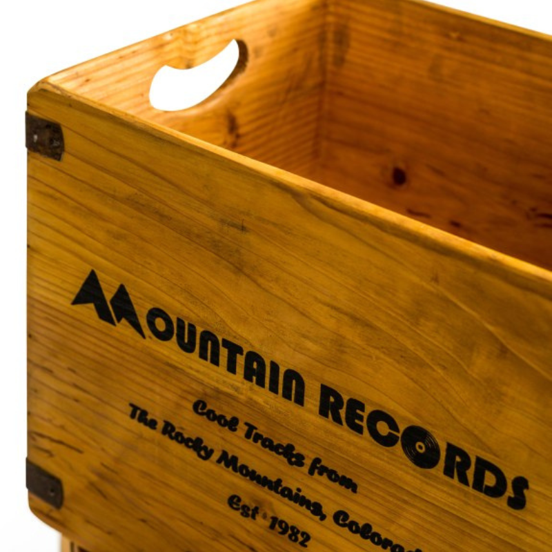 Set of 2 Antiqued Wooden "Mountain Records" LP Record Storage Boxes