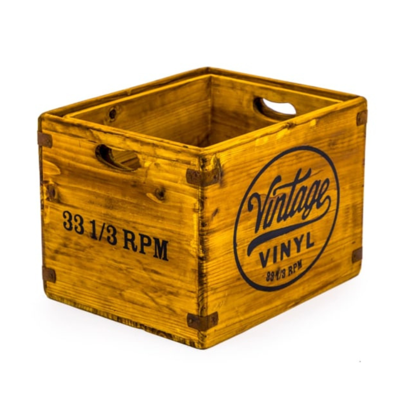 Set of 2 Antiqued Wooden "Vintage Vinyl" LP Record Storage Boxes