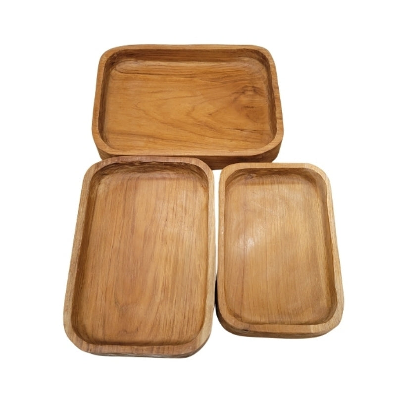 Set of 3 Rectangular Teak Platters