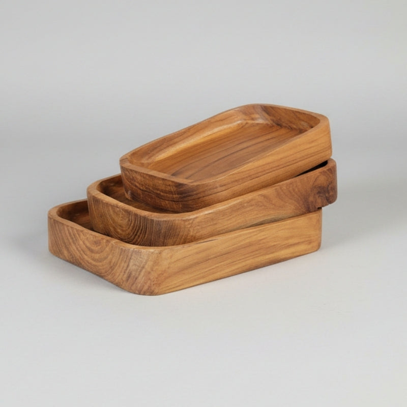 Set of 3 Rectangular Teak Platters