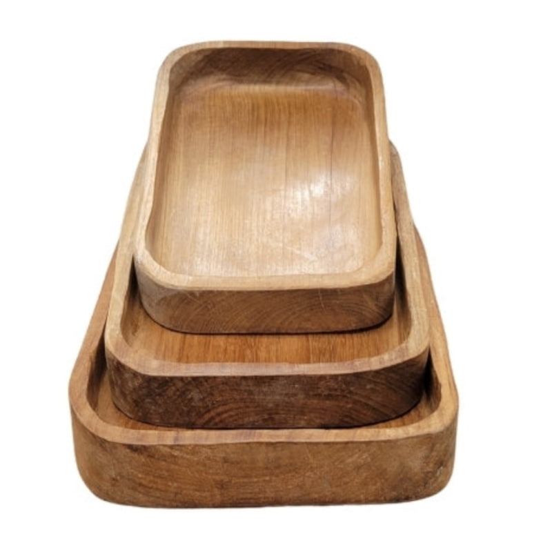 Set of 3 Rectangular Teak Platters