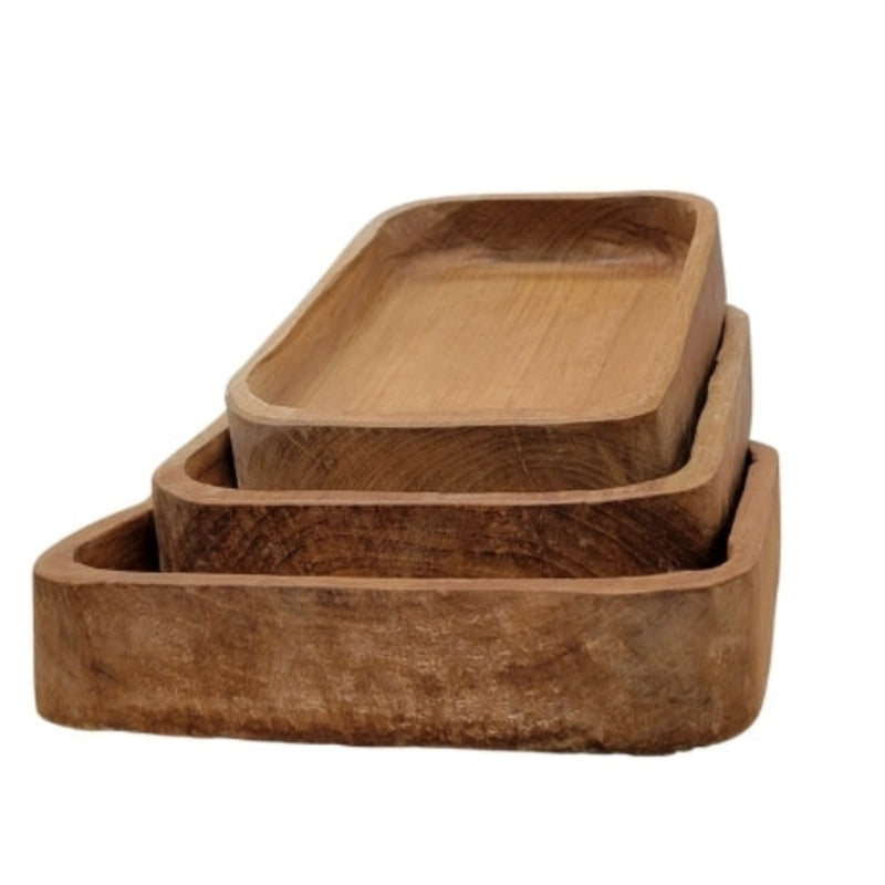 Set of 3 Rectangular Teak Platters