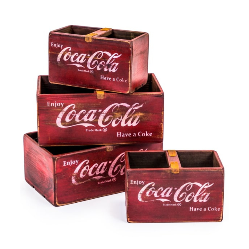 Set of 4 Antiqued Wooden Cola Storage Boxes