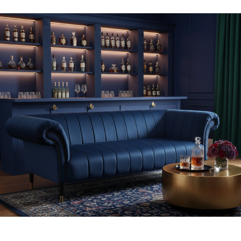 Siena Three-Seat Sofa – Midnight Blue Velvet Chesterfield