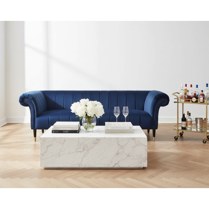 Siena Three-Seat Sofa – Midnight Blue Velvet Chesterfield