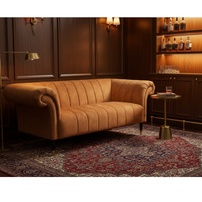 Siena Two-Seat Sofa – Tan Gold Velvet Chesterfield