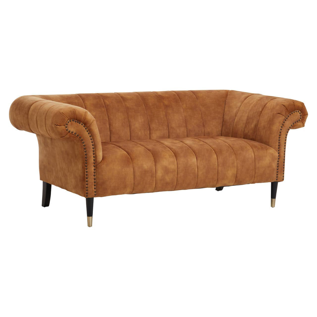 Siena Two-Seat Sofa – Tan Gold Velvet Chesterfield