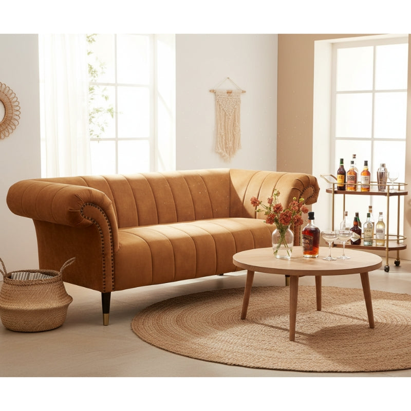 Siena Two-Seat Sofa – Tan Gold Velvet Chesterfield