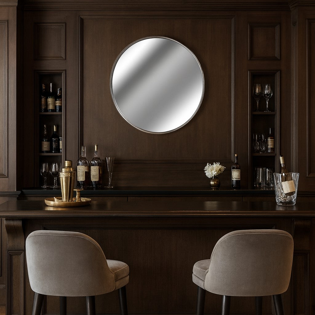 Silver Foil Large Round Wall Mirror – 125cm