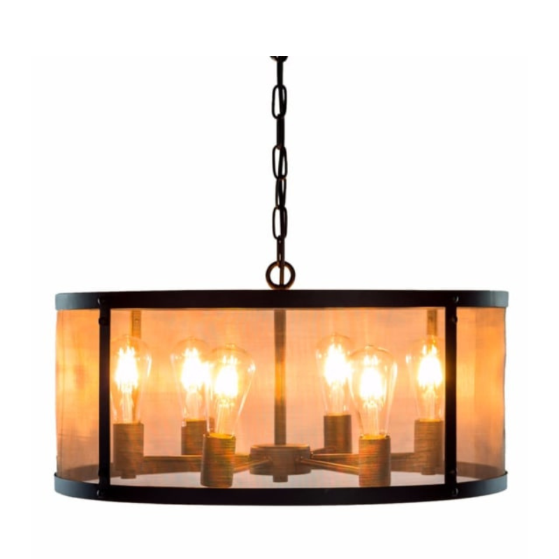 Small Round Black Iron Industrial Chandelier