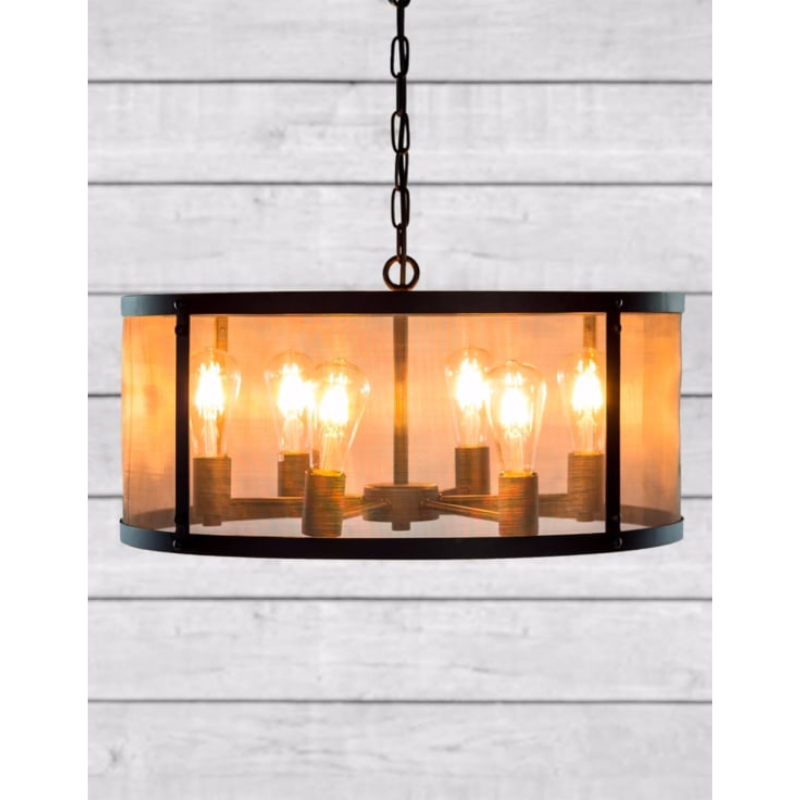 Small Round Black Iron Industrial Chandelier
