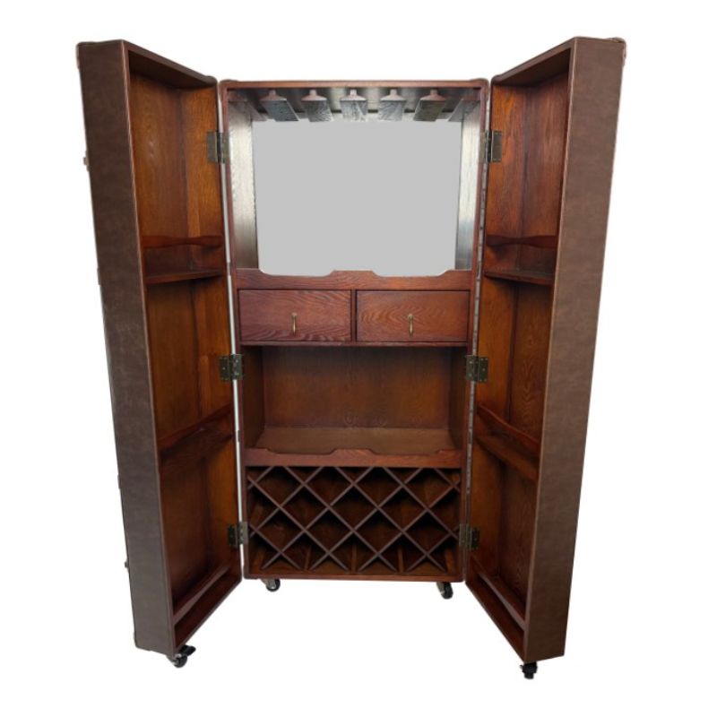 Soho Steamer Extra Large Brown Leather Two-Door Wine / Bar Cabinet