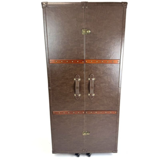 Soho Steamer Extra Large Brown Leather Two-Door Wine / Bar Cabinet