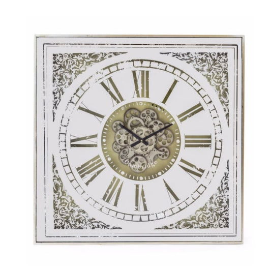 Square Antiqued Mirrored Face Moving Gears Clock