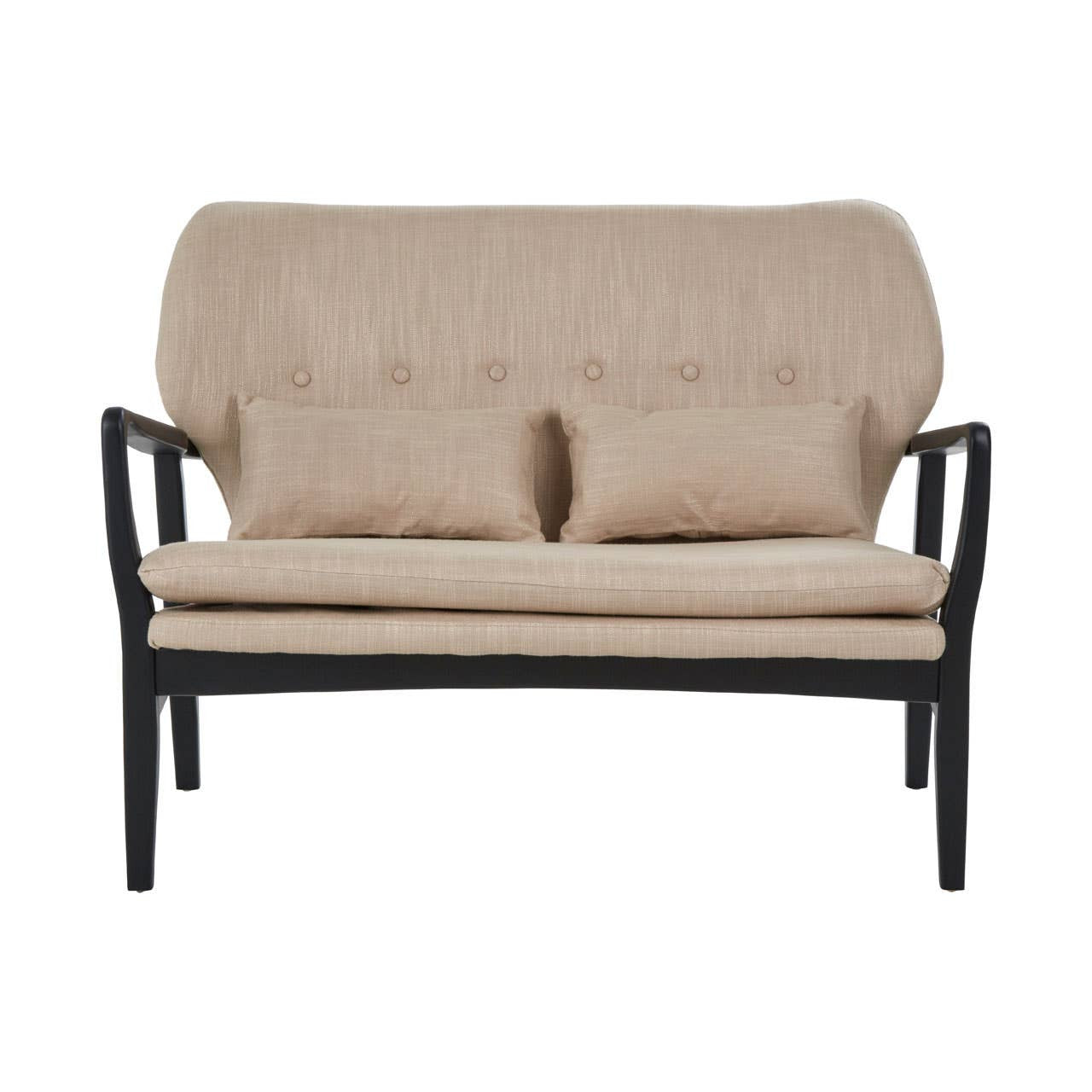 Stockholm Two-Seat Sofa – Beige Linen & Black Birchwood