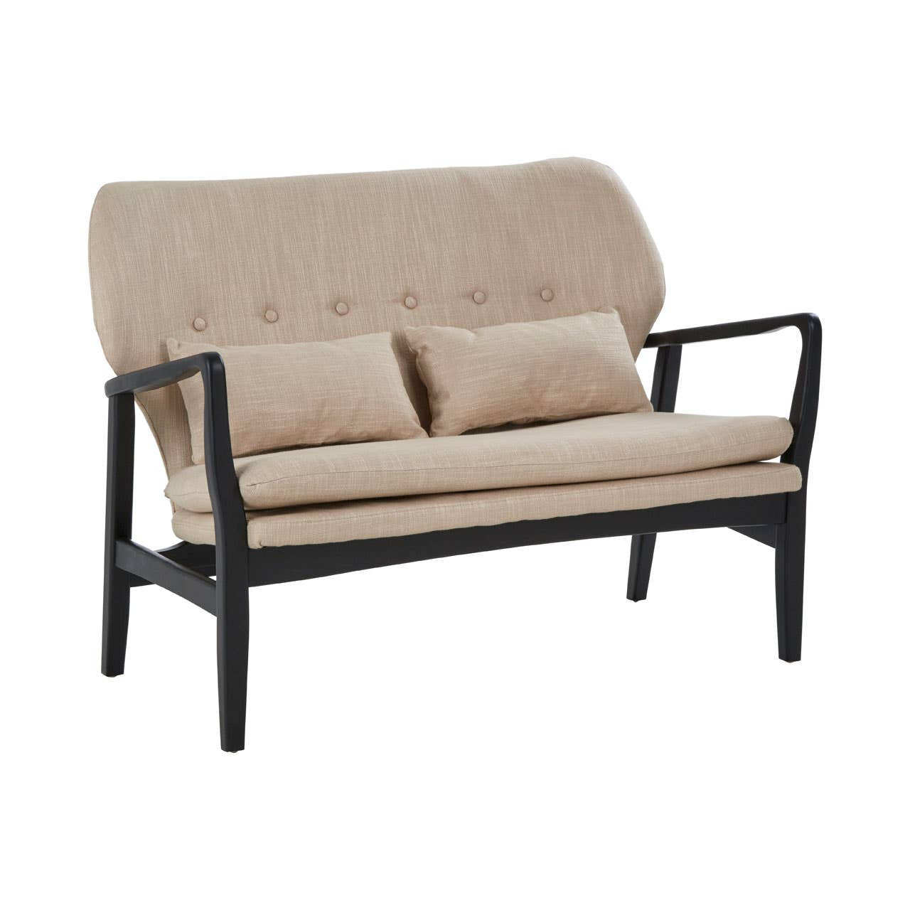 Stockholm Two-Seat Sofa – Beige Linen & Black Birchwood