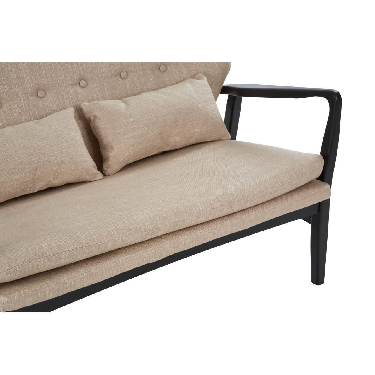 Stockholm Two-Seat Sofa – Beige Linen & Black Birchwood