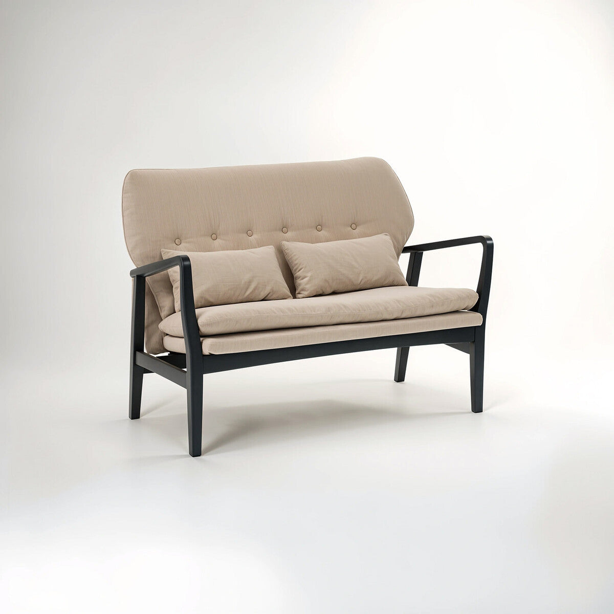 Stockholm Two-Seat Sofa – Beige Linen & Black Birchwood