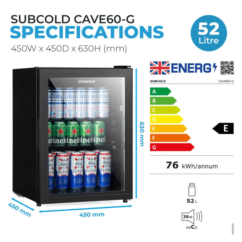 Subcold Cave 60 Glass Door Fridge
