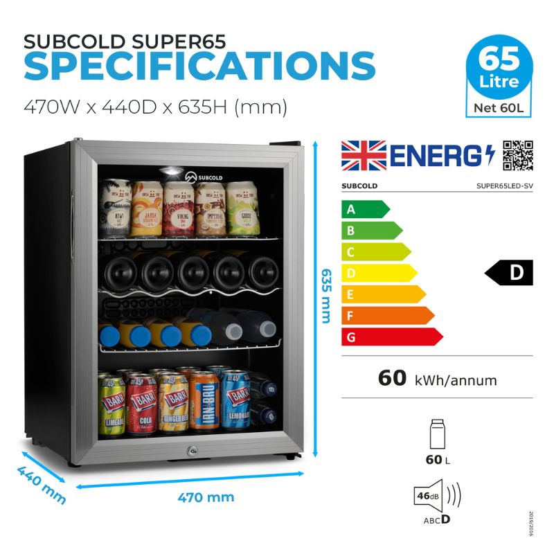 Subcold Super 65 LED Silver Beer Fridge