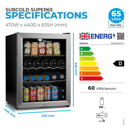 Subcold Super 65 LED Silver Beer Fridge