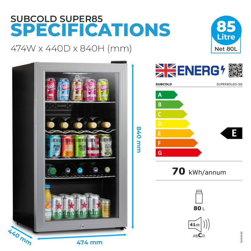 Subcold Super 85 LED Beer Fridge – Silver