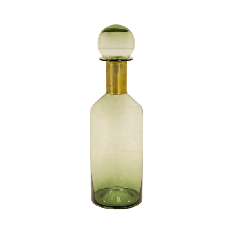 Tall Green Glass Apothecary Bottle with Brass Neck