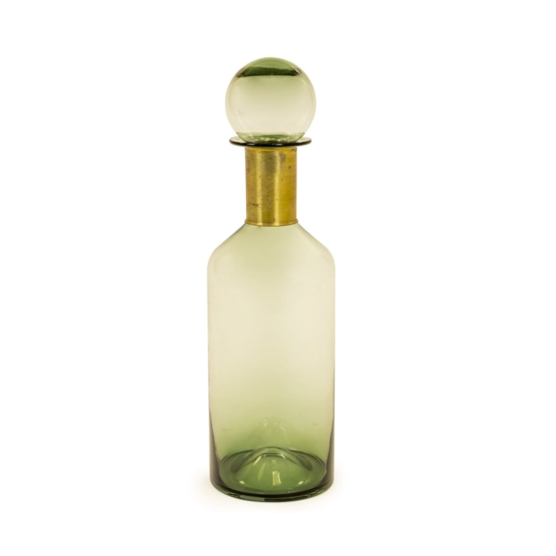 Tall Green Glass Apothecary Bottle with Brass Neck