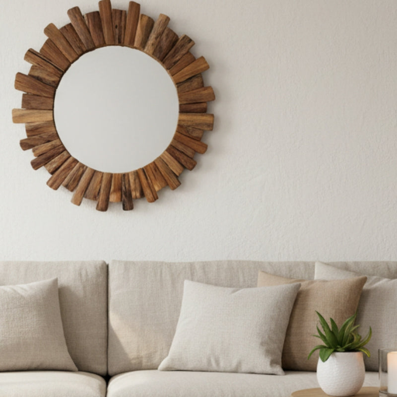 Teak Round Mirror – 80cm
