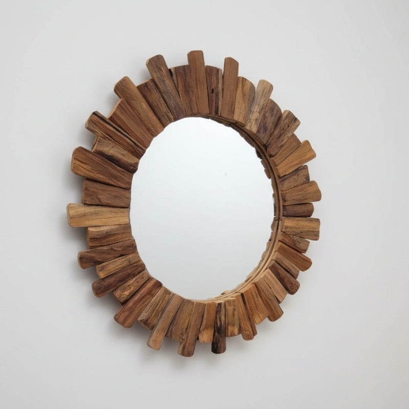 Teak Round Mirror – 80cm