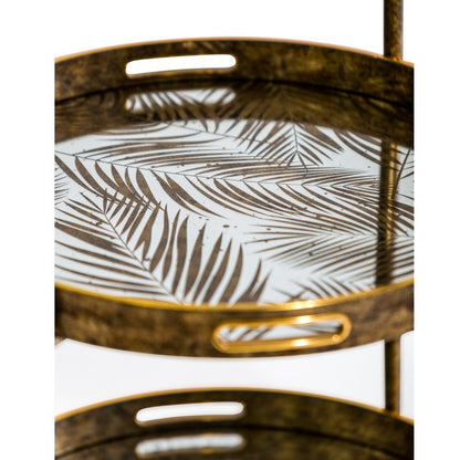 Three-Tier Antique Gold Drinks Trolley with Patterned Glass Trays