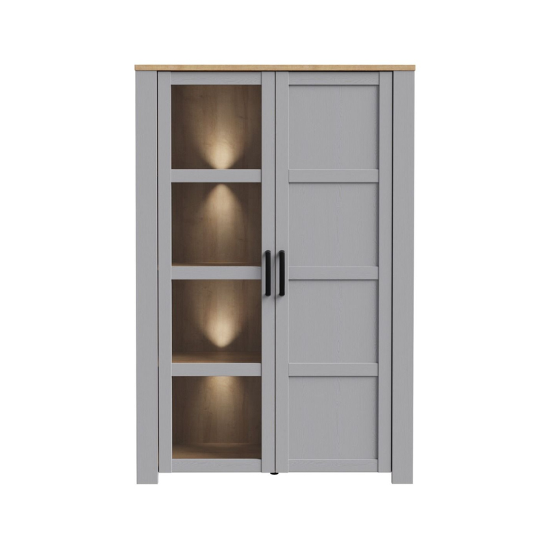Bohol Display Cabinet in Riviera Oak/Grey Oak with Optional LED Lighting