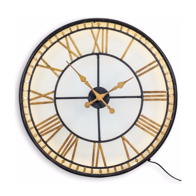 Black and Gold Back Lit Glass "Westminster" Wall Clock