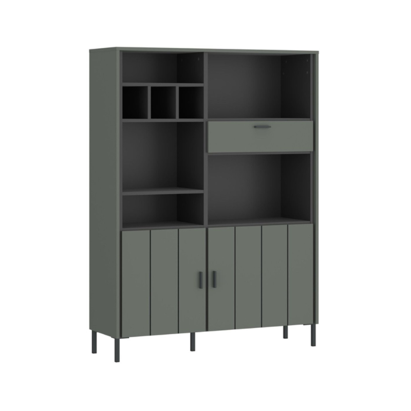 Arundel Bookcase 2 Door 1 Drawer in Green/Grey