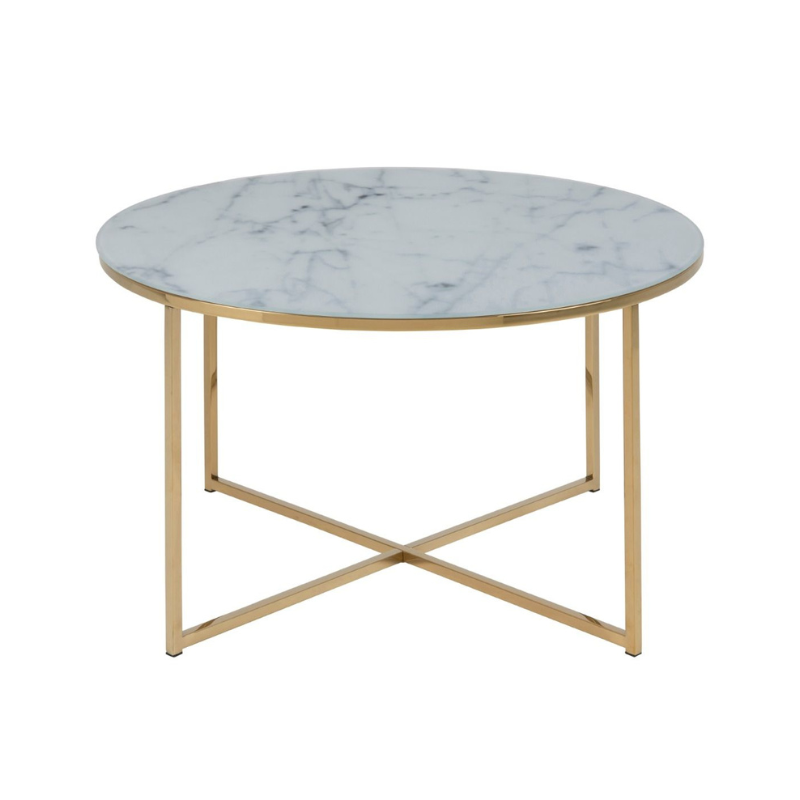 Alisma Round Coffee Table with White Marble Top & Gold Legs
