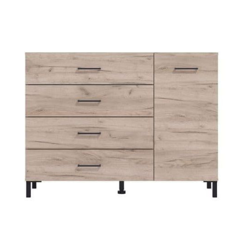 Meadow Oak Effect 1 Door 4 Drawer Sideboard Storage Unit