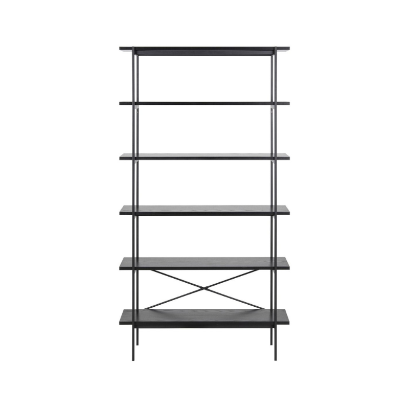 Angus Bookcase with 5 Shelves in Black