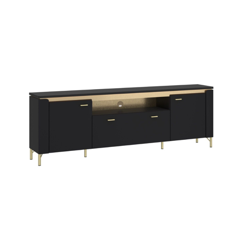 Genoa TV Cabinet 2 Door 1 Drawer 200cm Wide in Black Matt/Gold