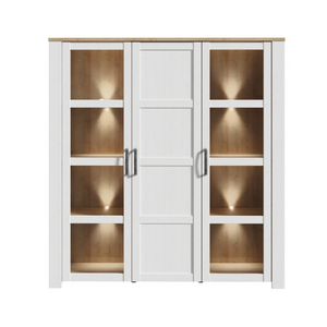Bohol Large Display Cabinet in Riviera Oak/White with Optional LED Lighting