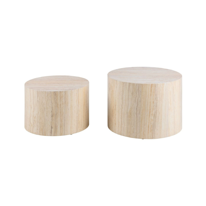 Dice Round Coffee Table Set in Light Travertine Effect