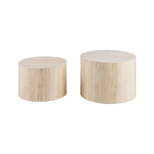 Dice Round Coffee Table Set in Light Travertine Effect