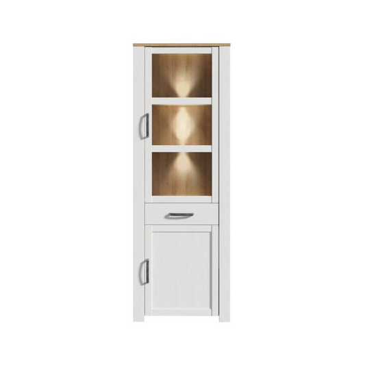 Bohol Narrow Display Cabinet in Riviera Oak/White Optional LED Lighting