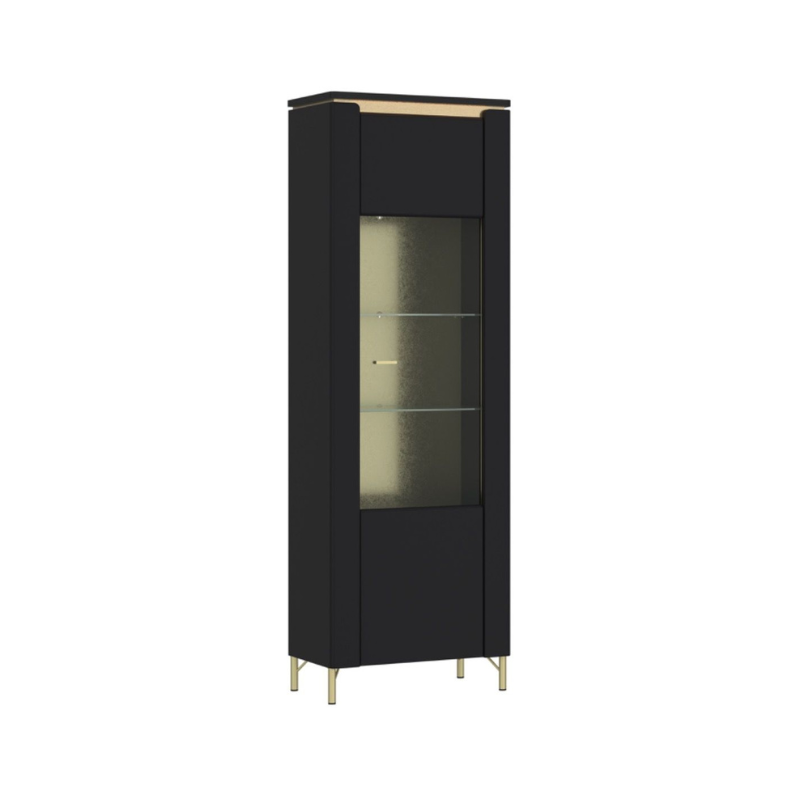 Genoa Vitrin 1 Door in Black Matt/Gold