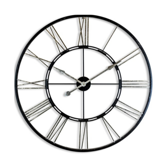 Large Black and Silver Iron Skeleton Clock